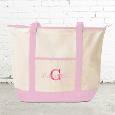 Name & Initial #1 Personalized Pink Canvas Tote Bag (Large)