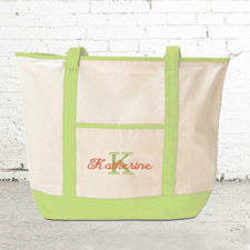 Name & Initial #1 Personalized Lime Green Canvas Tote Bag (Large)