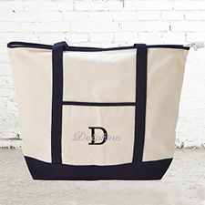 Name & Initial #1 Personalized Black Canvas Tote Bag (Large)