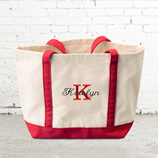 Name & Initial #1 Personalized Red Canvas Tote Bag (Small)