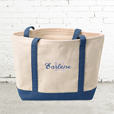 Name & Initial #1 Personalized Navy Canvas Tote Bag (Small)