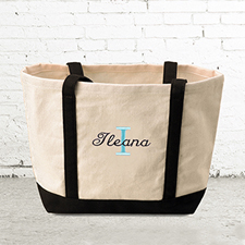 Name & Initial #1 Personalized Black Canvas Tote Bag (Small)