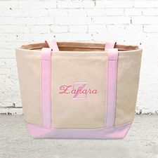 Name & Initial #1 Personalized Pink Canvas Tote Bag (Small)