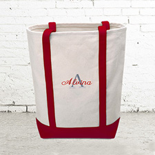 Name & Initial #1 Personalized Red Canvas Tote Bag (Medium)
