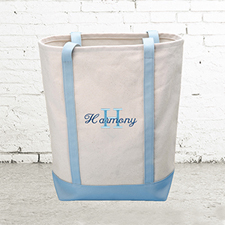 Name & Initial #1 Personalized Light Blue Canvas Tote Bag (Medium)