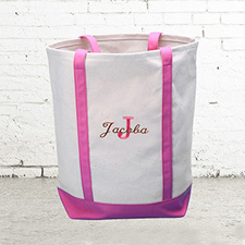 Name & Initial #1 Personalized Hot Pink Canvas Tote Bag (Medium)