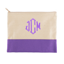 Personalized Embroidered 3 Initials Purple Zip Case