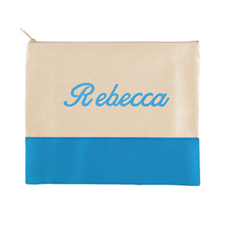 Embroidered Name Natural Aqua Zip Bag (7.5 X 9 Inch)