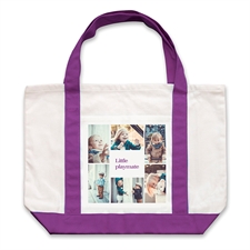 Six White Collage Purple Custom Large Tote Bag