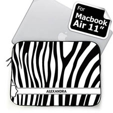 Custom Name Black & White Zebra Pattern Macbook Air 11 Sleeve