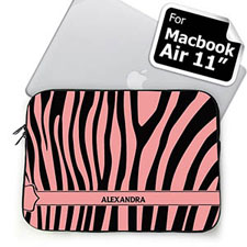 Custom Name Black & Pink Zebra Pattern Macbook Air 11 Sleeve