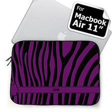 Custom Initials Black & Purple Zebra Pattern Macbook Air 11 Sleeve