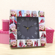 16 Collage Grey Large Face Personalized Clock