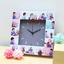 16 Collage Grey Face Personalized Clock