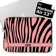 Custom Initials Black & Pink Zebra Pattern Macbook Air 13 Sleeve