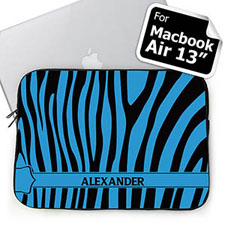 Custom Name Black & Blue Zebra Pattern Macbook Air 13 Sleeve