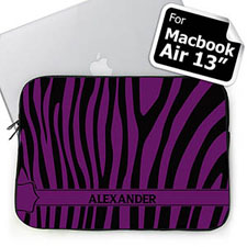 Custom Name Black & Purple Zebra Pattern Macbook Air 13 Sleeve