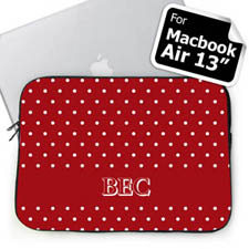 Custom Initials Red Polka Dots Macbook Air 13 Sleeve