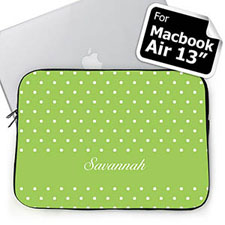 Custom Name Lime Polka Dots Macbook Air 13 Sleeve