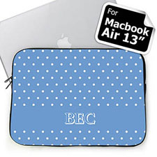 Custom Initials Sky Blue Polka Dots Macbook Air 13 Sleeve
