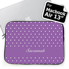 Custom Name Lavender Polka Dots Macbook Air 13 Sleeve