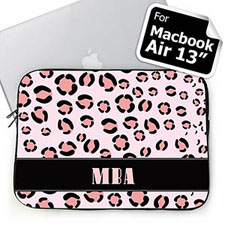 Personalized Initials Pink Leopard Pattern Macbook Air 13 Sleeve