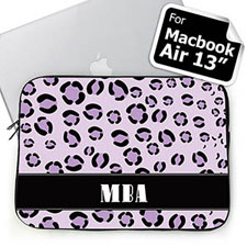 Custom Initials Purple Leopard Pattern Macbook Air 13 Sleeve
