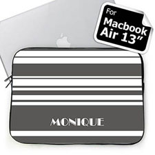 Custom Name Grey Stripes Macbook Air 13 Sleeve