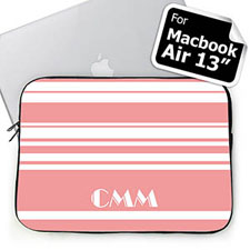 Custom Initials Pink Stripes Macbook Air 13 Sleeve