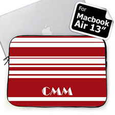 Custom Initials Red Stripes Macbook Air 13 Sleeve