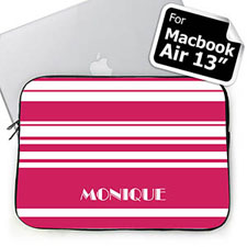 Custom Name Hot Pink Stripes Macbook Air 13 Sleeve