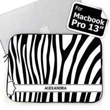 Personalized Name Black & White Zebra Pattern Macbook Pro 13 Sleeve (2015)