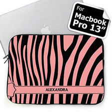 Personalized Name Black & Pink Zebra Pattern Macbook Pro 13 Sleeve (2015)