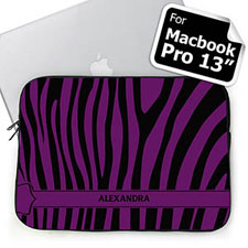 Custom Name Black & Purple Zebra Pattern Macbook Pro 13 Sleeve (2015)
