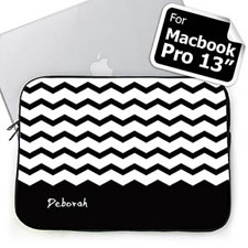 Personalized Name Black Chevron Macbook Pro 13 Sleeve (2015)