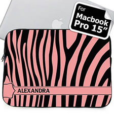 Custom Name Black & Pink Zebra Pattern Macbook Pro 15 Sleeve (2015)