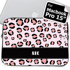 Custom Initials Pink Leopard Pattern Macbook Pro 15 Sleeve (2015)