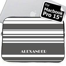 Custom Name Grey Stripes Macbook Pro 15 Sleeve (2015)