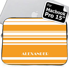 Custom Name Orange Stripes Macbook Pro 15 Sleeve (2015)