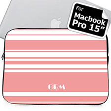 Custom Initials Pink Stripes Macbook Pro 15 Sleeve (2015)