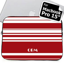 Custom Initials Red Stripes Macbook Pro 15 Sleeve (2015)