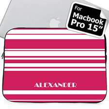Custom Name Hot Pink Stripes Macbook Pro 15 Sleeve (2015)