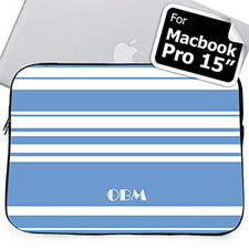 Custom Initials Sky Blue Stripes Macbook Pro 15 Sleeve (2015)