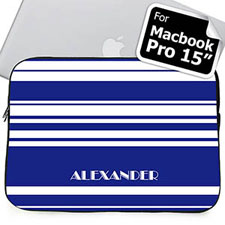 Custom Name Blue Stripes Macbook Pro 15 Sleeve (2015)