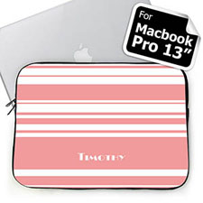 Custom Name Pink Stripes Macbook Pro 13 Sleeve (2015)