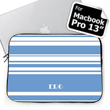 Custom Initials Sky Blue Stripes Macbook Pro 13 Sleeve (2015)