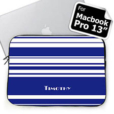 Custom Name Blue Stripes Macbook Pro 13 Sleeve (2015)