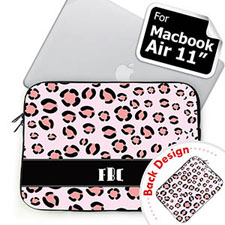 Custom 2 Sides Personalized Initials Pink Leopard Pattern Macbook Air 11 Sleeve
