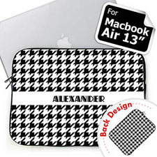 Custom 2 Sides Personalized Name Black Hounds Tooth Macbook Air 13 Sleeve