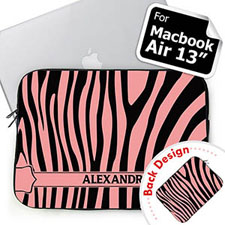 Personalized Both Sides Custom Name Black & Pink Zebra Pattern Macbook Air 13 Sleeve